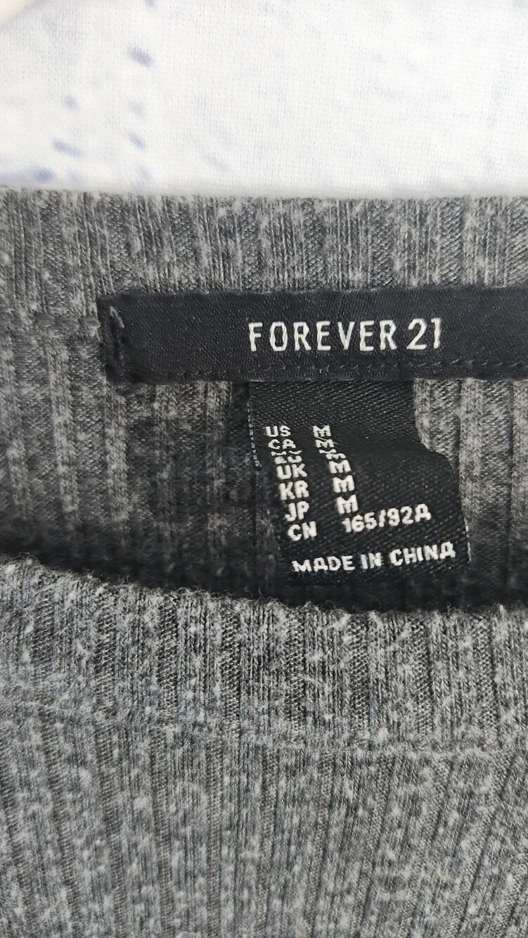 Forever 21 Grey Ribbed Good Vibes Knot Crop Top M